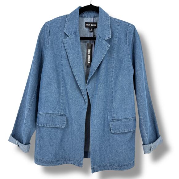 Steve Madden Payton Chambray Blue Denim Blue Blazer Jacket Women's Size Small - Picture 1 of 6